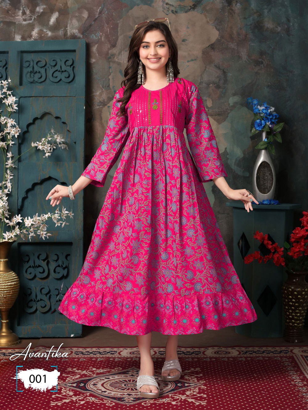 Avantika By Trendy 001 To 010Long Flair Anarkali  Kurtis Exporters In India
